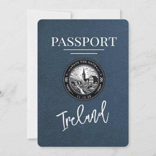 Navy Blue Ireland Passport Bewaar de datum Save The Date (Voorkant)