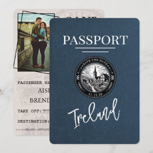 Navy Blue Ireland Passport Bewaar de datum Save The Date