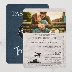Navy Blue Ireland Passport Wedding Invitation Kaart