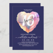 Navy Blue Iridescent Folie Hartballon Sweet 16 Kaart (Voorkant / Achterkant)