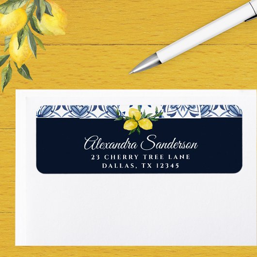 Navy Blue Italian Lemon Retouradres Etiket