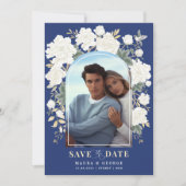 Navy Blue Ivory Chinoiserie Floral Save the Date Kaart (Voorkant)
