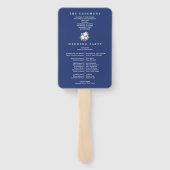 Navy Blue Ivory Chinoiserie Trouwprogramma Handwaaier (Achterkant)