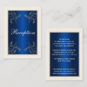 Navy Blue, Ivory en Silver Floral Enclosure Kaart (Voorkant / Achterkant)
