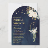 Navy Blue Ivory Floral Moon Arch Vrijgezellenfeest Kaart (Voorkant)