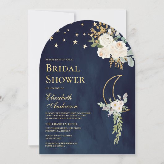 Navy Blue Ivory Floral Moon Arch Vrijgezellenfeest Kaart (Voorkant)