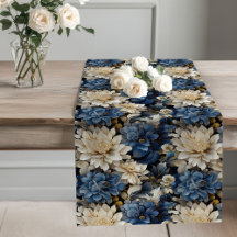 Navy blue ivory floral stylish elegant dining  