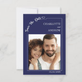 Navy blue ivory photo wedding Save the Date (Voorkant)