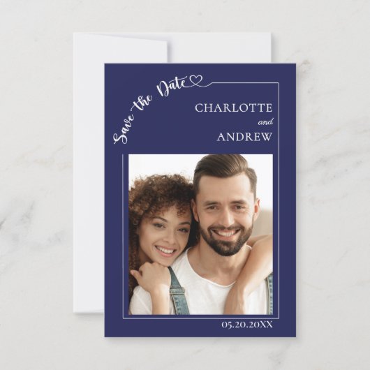 Navy blue ivory photo wedding Save the Date (Voorkant)