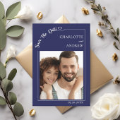 Navy blue ivory photo wedding Save the Date