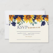 Navy Blue Ivory Rustic Country Sunflower RSVP Kaart (Voorkant)