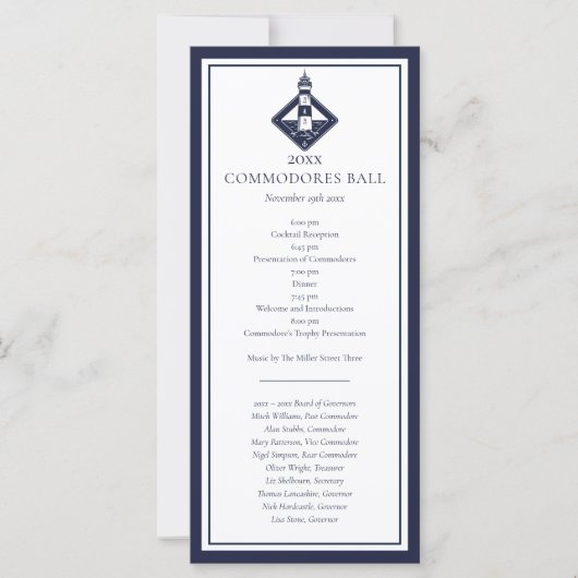 Navy Blue Jachtclub Nautilus Menu Programma (Voorkant)