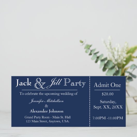 Navy Blue Jack en Jill Shower Ticket Invitation (Staand voorkant)