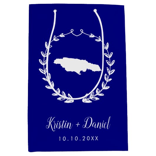 Navy Blue Jamaica Map Wedding Welcome Swag Medium Cadeauzakje (Voorkant)