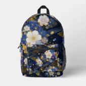 Navy Blue Japanese Sakura Kimono Backpack Bedrukte Rugzak (Voorkant)