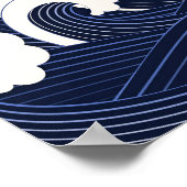 Navy Blue Japanese Waves with Red Moon Drawing Poster (Hoek)
