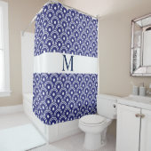 Navy Blue Japans patroonmonogram Douchegordijn (In situ)