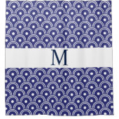 Navy Blue Japans patroonmonogram Douchegordijn (Voorkant)
