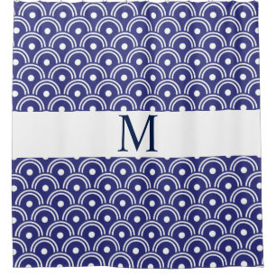 Navy Blue Japans patroonmonogram Douchegordijn