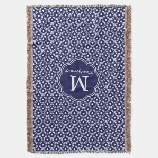 Navy Blue Japans Waves Pattern - Gepersonaliseerd Deken (Voorkant Verticaal)