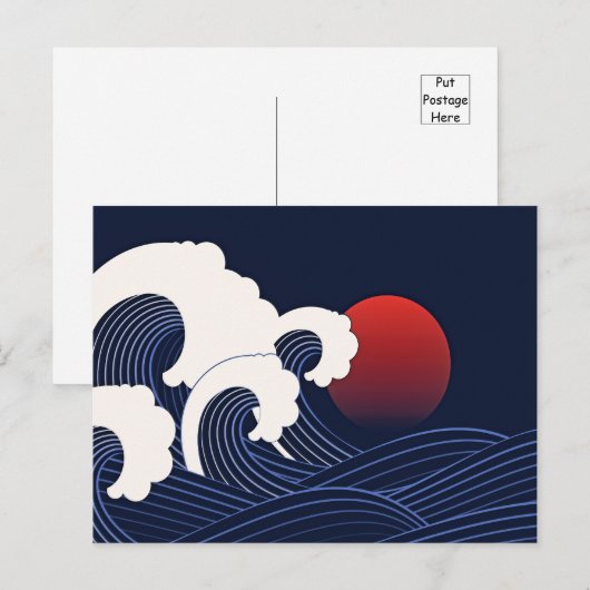 Navy Blue Japanse Golf met Red Moon Teken Briefkaart (Voorkant / Achterkant)
