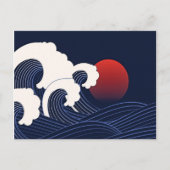 Navy Blue Japanse Golf met Red Moon Teken Briefkaart (Voorkant)