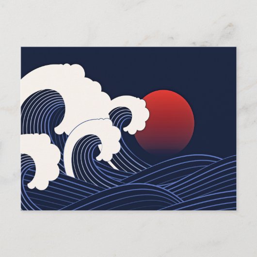 Navy Blue Japanse Golf met Red Moon Teken Briefkaart (Voorkant)