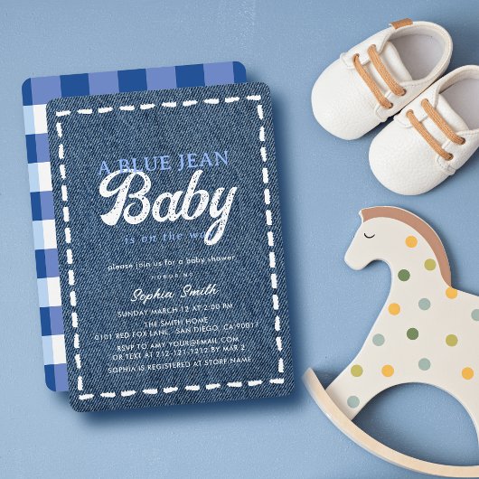 Navy Blue Jean Baby Boy Baby Shower Kaart
