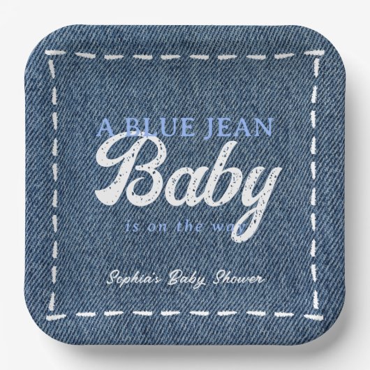 Navy Blue Jean Baby Boy Baby Shower Papieren Bordje (Voorkant)