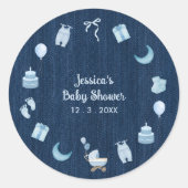 Navy Blue Jean Baby Denim Baby shower Dank u Ronde Sticker (Voorkant)