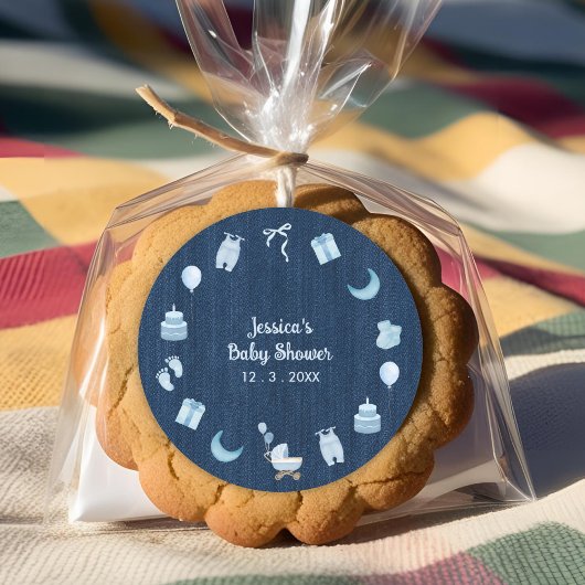 Navy Blue Jean Baby Denim Baby shower Dank u Ronde Sticker