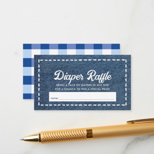 Navy Blue Jean Baby Shower Diaper Raffle Ticket Informatiekaartje (Voorkant / Achterkant in situ)