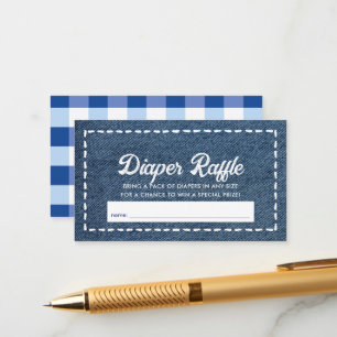 Navy Blue Jean Baby Shower Luier Raffle Ticket Informatiekaartje