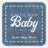 Navy Blue Jean Baby Shower voor Jongens Vierkante Sticker (Voorkant)