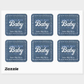 Navy Blue Jean Baby Shower voor Jongens Vierkante Sticker (Vel)