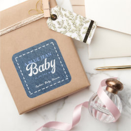 Navy Blue Jean Baby Shower voor Jongens Vierkante Sticker
