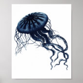 Navy Blue Jellyfish kustdecor Poster (Voorkant)