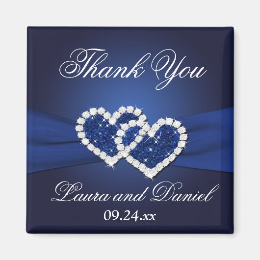 Navy Blue Joined Hearts Bruiloft Favor Magnet (Voorkant)