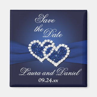 Navy Blue Joined Hearts Save the Date Magnet