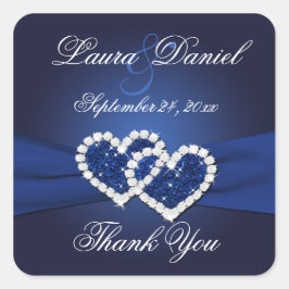 Navy Blue Joined Hearts Wedding Favor Sticker