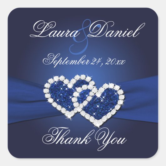 Navy Blue Joined Hearts Wedding Favor Sticker (Voorkant)