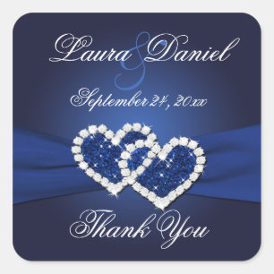 Navy Blue Joined Hearts Wedding Favor Sticker