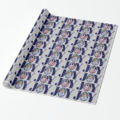 Navy blue JOY en sneeuwvlokken twee foto-kerstdage Cadeaupapier (Uitgerold)
