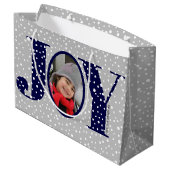 Navy blue JOY en sneeuwvlokken twee foto-kerstdage Groot Cadeauzakje (Achterkant Gekanteld)