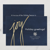 Navy Blue Joy Holiday Corporate Logo, gedrukt Feestdagenkaart (Voorkant / Achterkant)