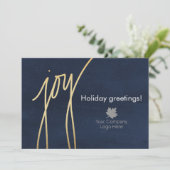 Navy Blue Joy Holiday Corporate Logo, gedrukt Feestdagenkaart (Staand voorkant)