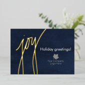 Navy Blue Joy Holiday Corporate Logo Imprinted Folie Feestdagenkaart (Staand Voorkant)