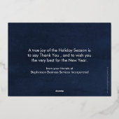 Navy Blue Joy Holiday Corporate Logo Imprinted Folie Feestdagenkaart (Achterkant)