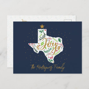 Navy Blue Joy Holiday Leaves Texas Shape Briefkaart