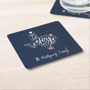 Navy Blue Joy Holiday Leaves Texas Shape Kartonnen Onderzetters